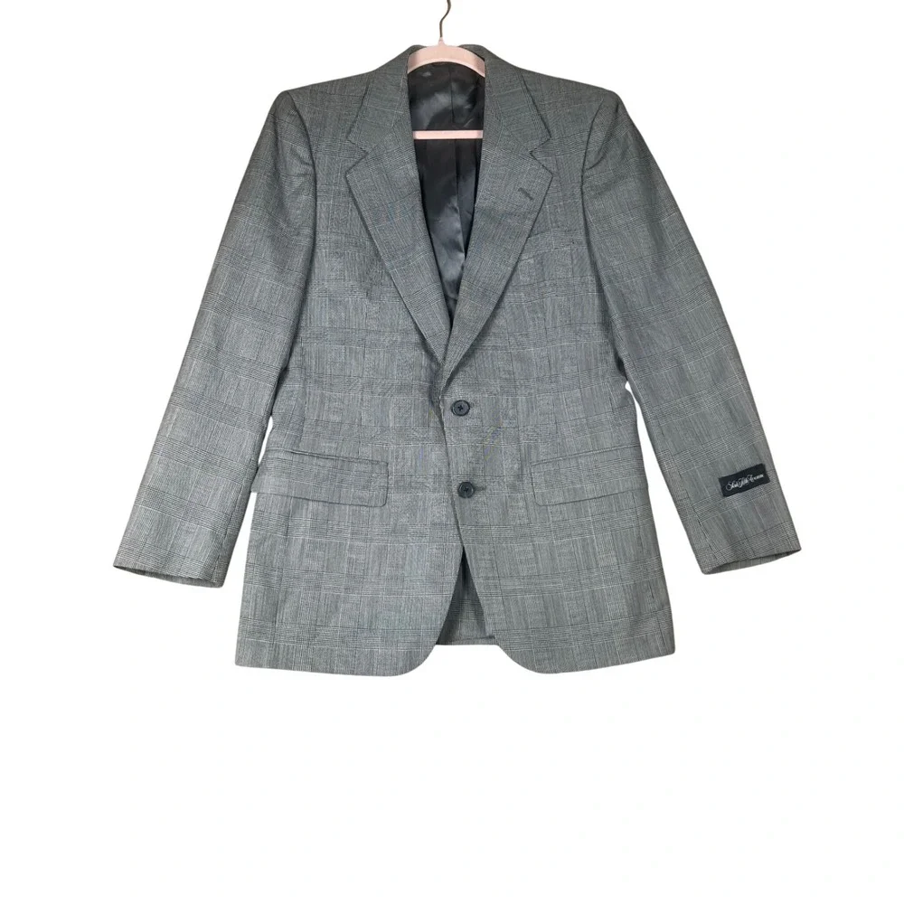 Saks Fifth Avenue Mens‎ Gray Glen Plaid Virgin Wool Two Button Blazer Sport Coat